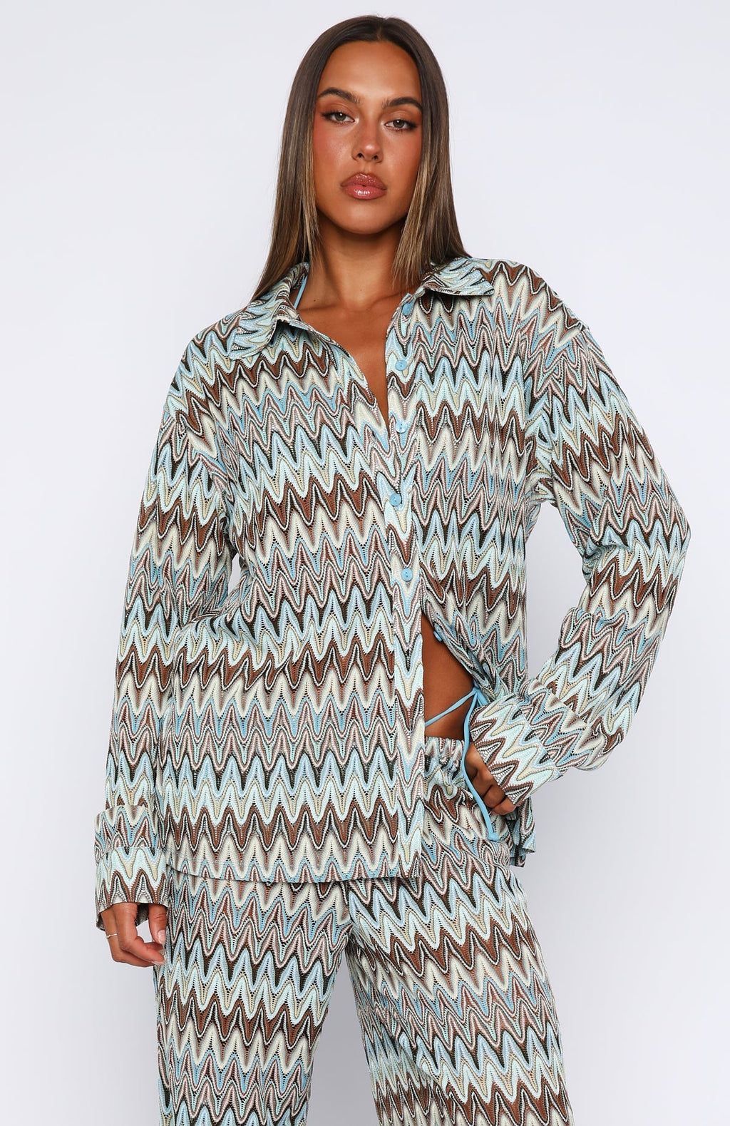 White Fox Doll Behaviour Long Sleeve Shirt Ocean Waves