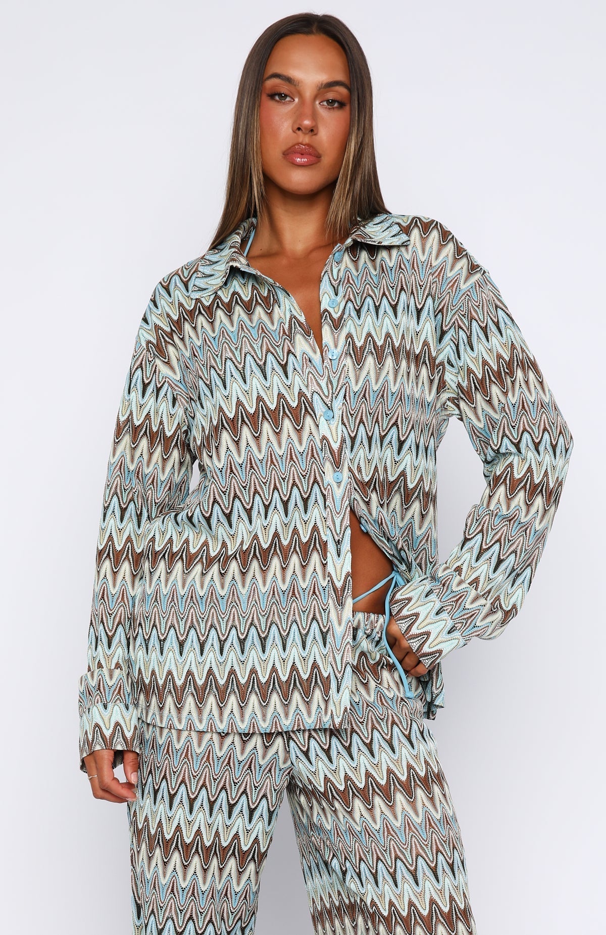 White Fox Doll Behaviour Long Sleeve Shirt Ocean Waves
