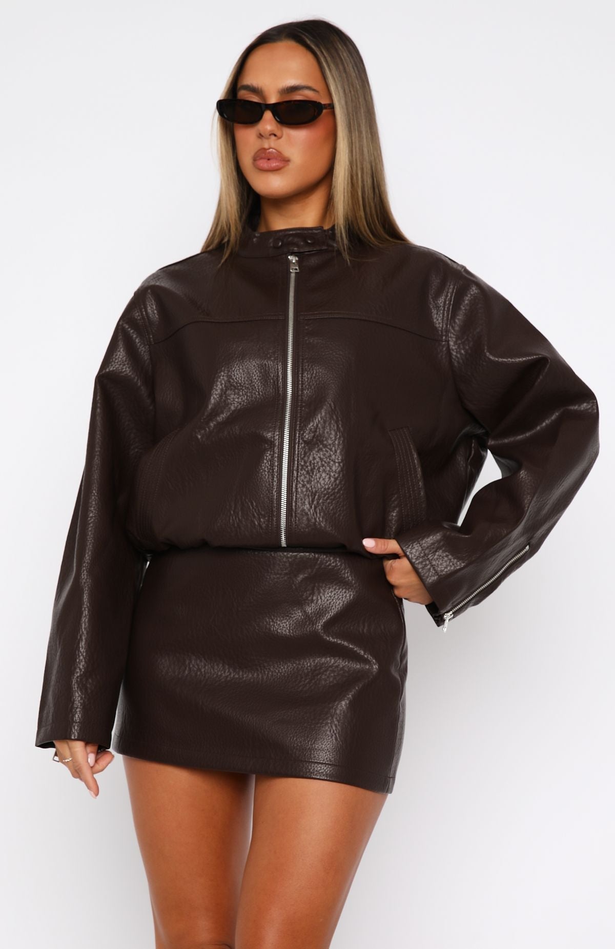 White Fox Tell Me Nothing PU Jacket Chocolate