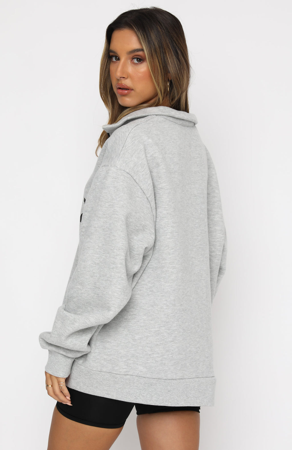 White Fox High Standard Zip Front Sweater Grey Marle