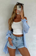 White Fox Missin' Something Denim Shorts Powder Blue Wash