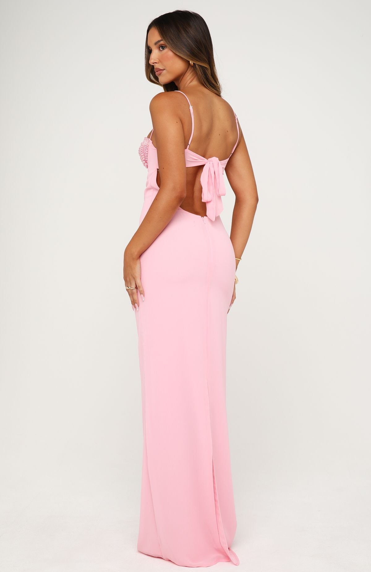 White Fox Motel Mermaid Beaded Maxi Dress Candy Pink