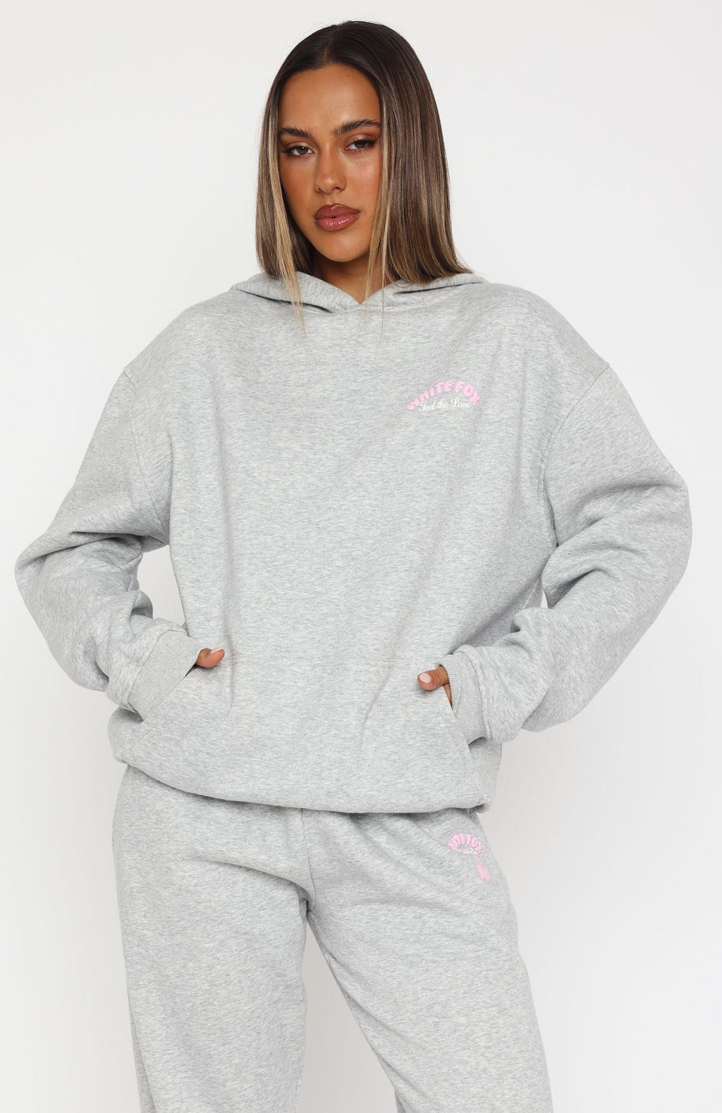 White Fox Love Me Tender Oversized Hoodie Dark Grey Marle