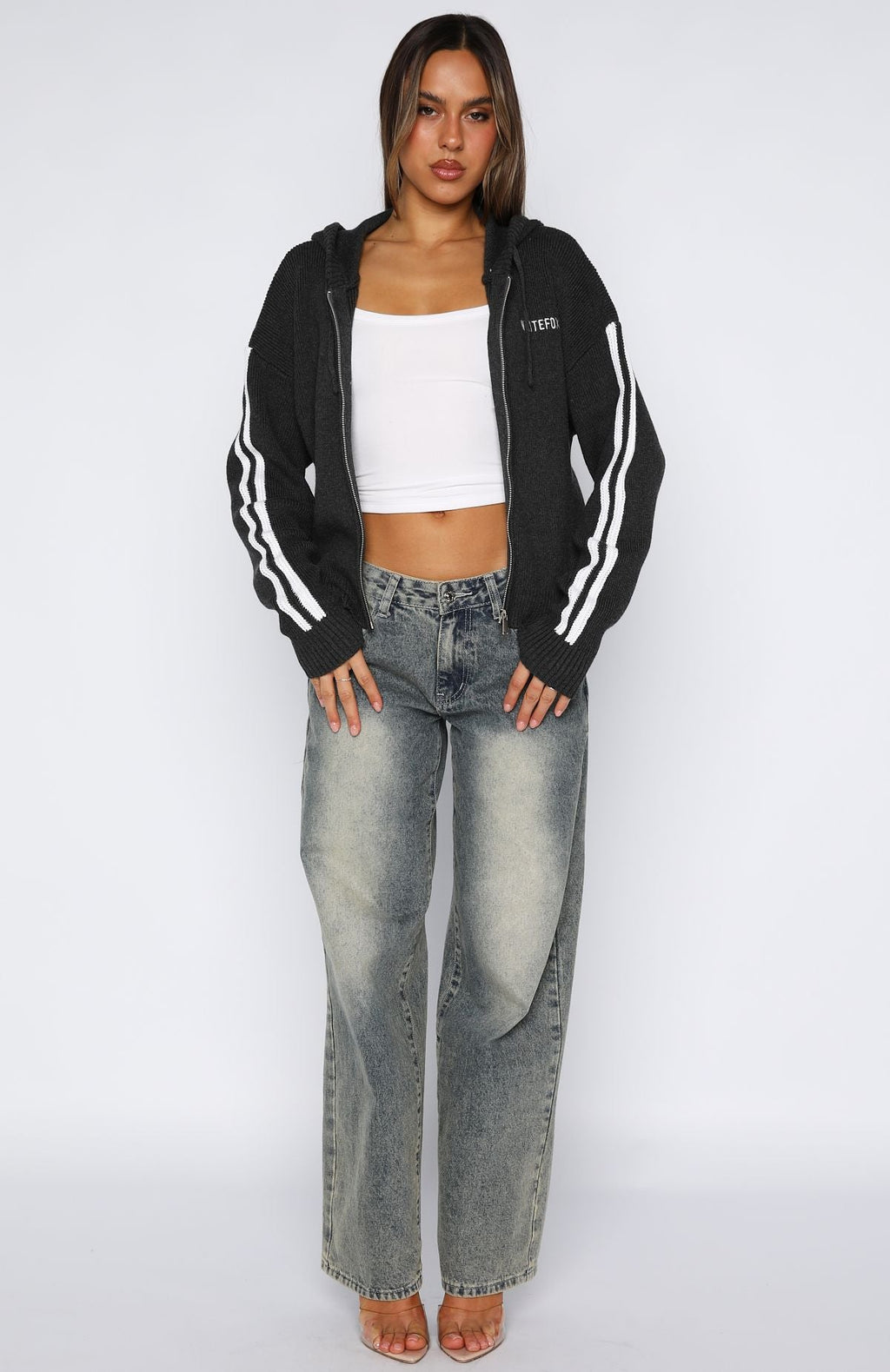 White Fox Next One Up Knit Hoodie Charcoal