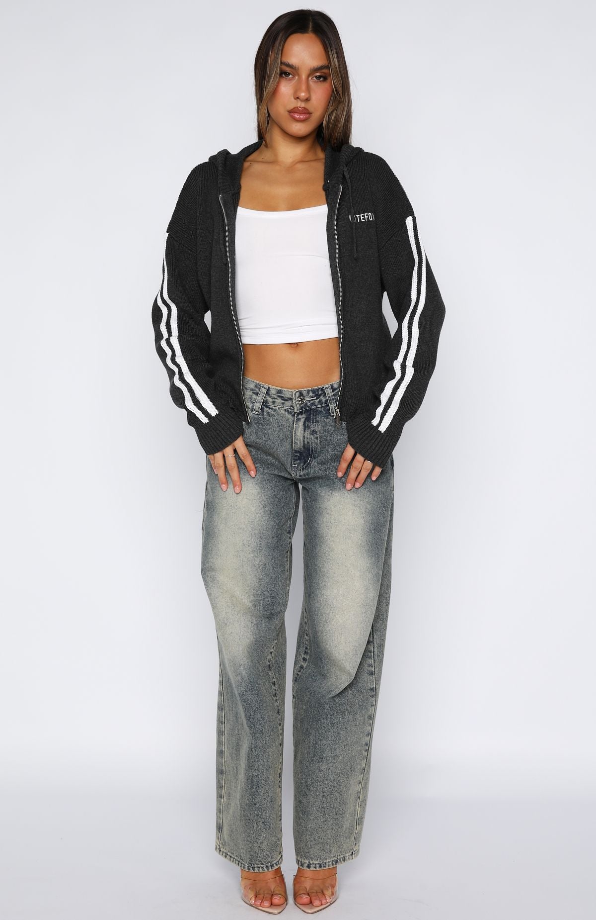 White Fox Next One Up Knit Hoodie Charcoal