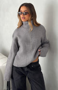White Fox Violetta Zip Knit Cardigan Smokey Grey