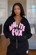White Fox Club 14 Allie Boxy Zip Front Hoodie Black