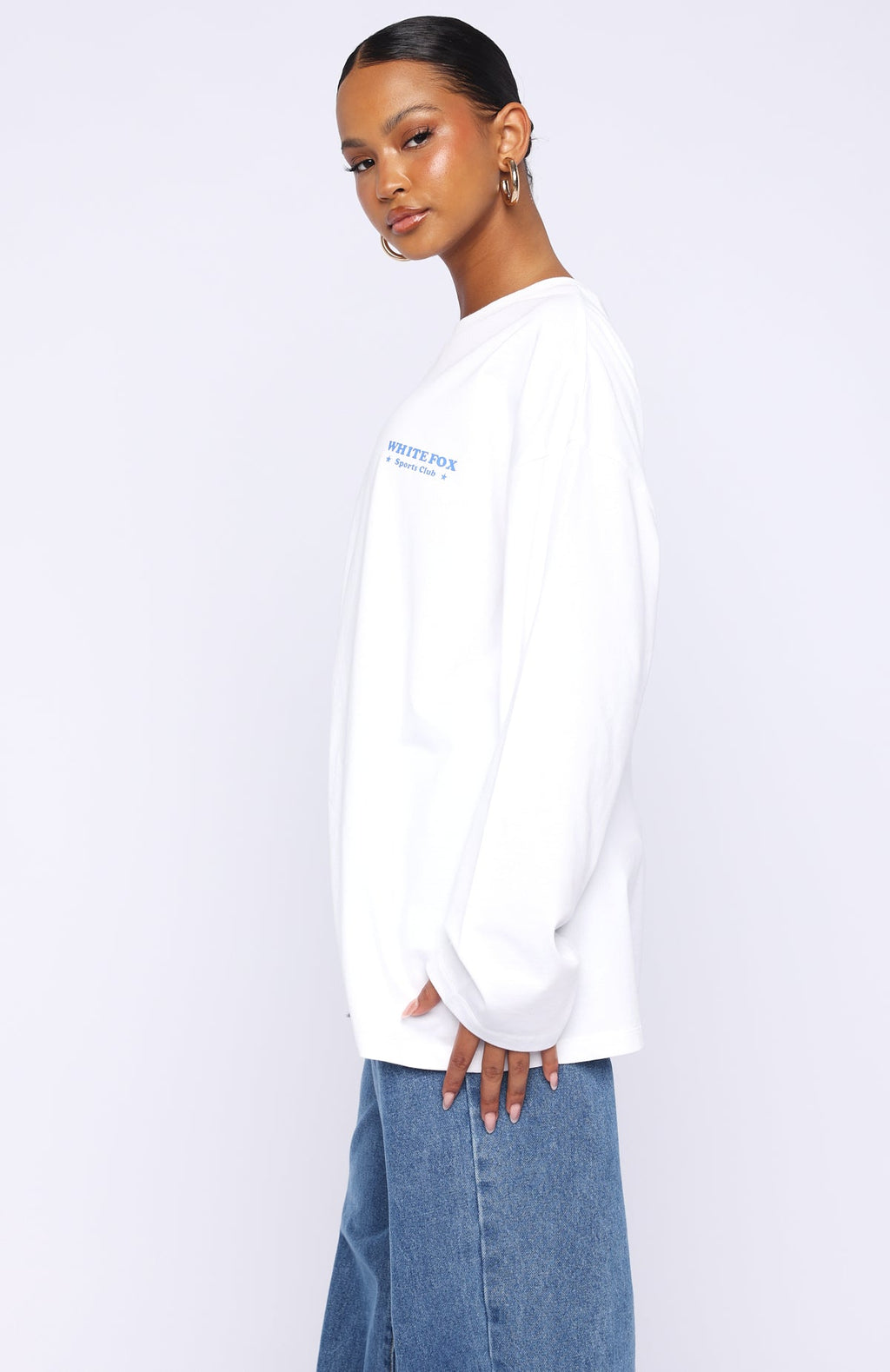 White Fox Little Bit Loud Oversized Long Sleeve Tee White
