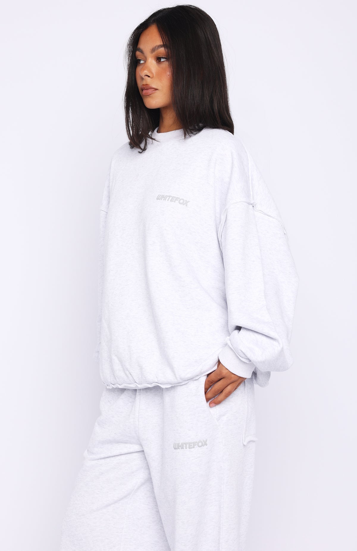 White Fox On My Own Terms Oversized Drop Shoulder Sweater Grey Marle