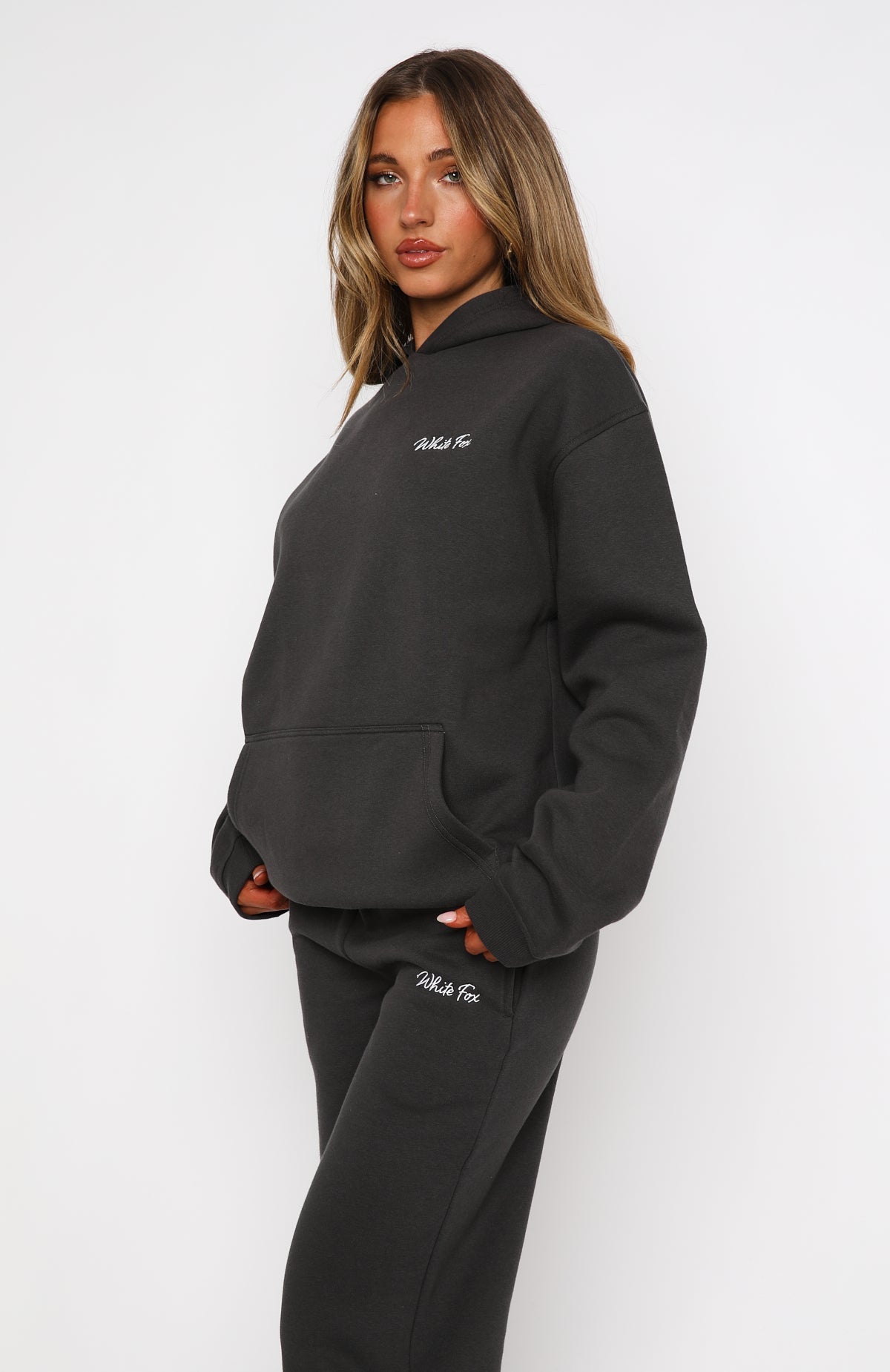 White Fox Match Your Words Oversized Hoodie Charcoal