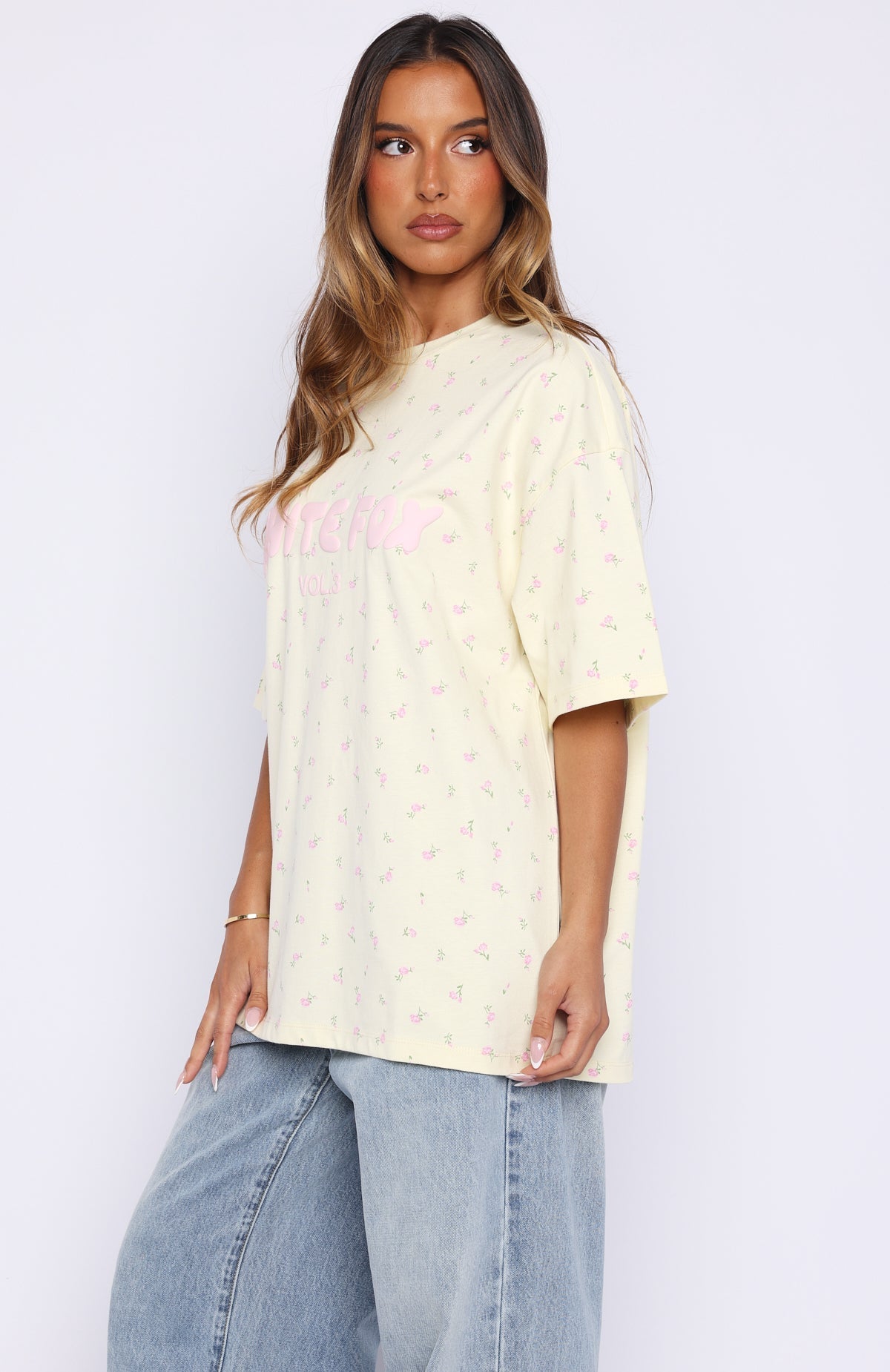 White Fox Offstage Printed Oversized Tee Lemon Ditsy