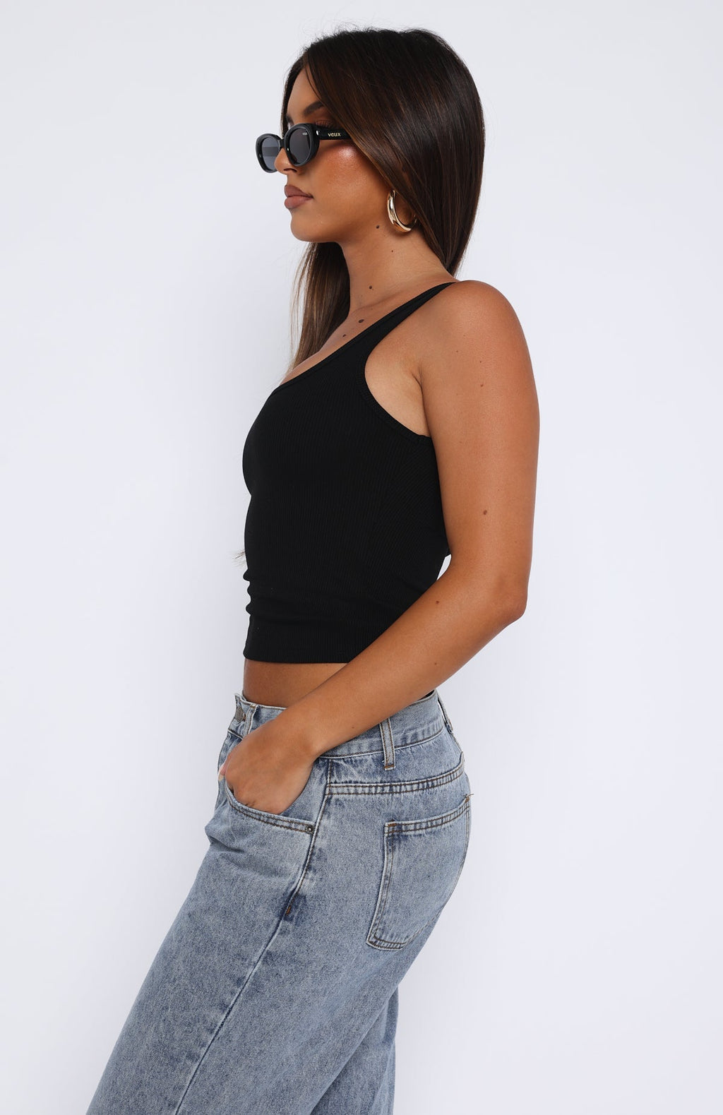 White Fox Let Me Adore You Ribbed Tank Top Black