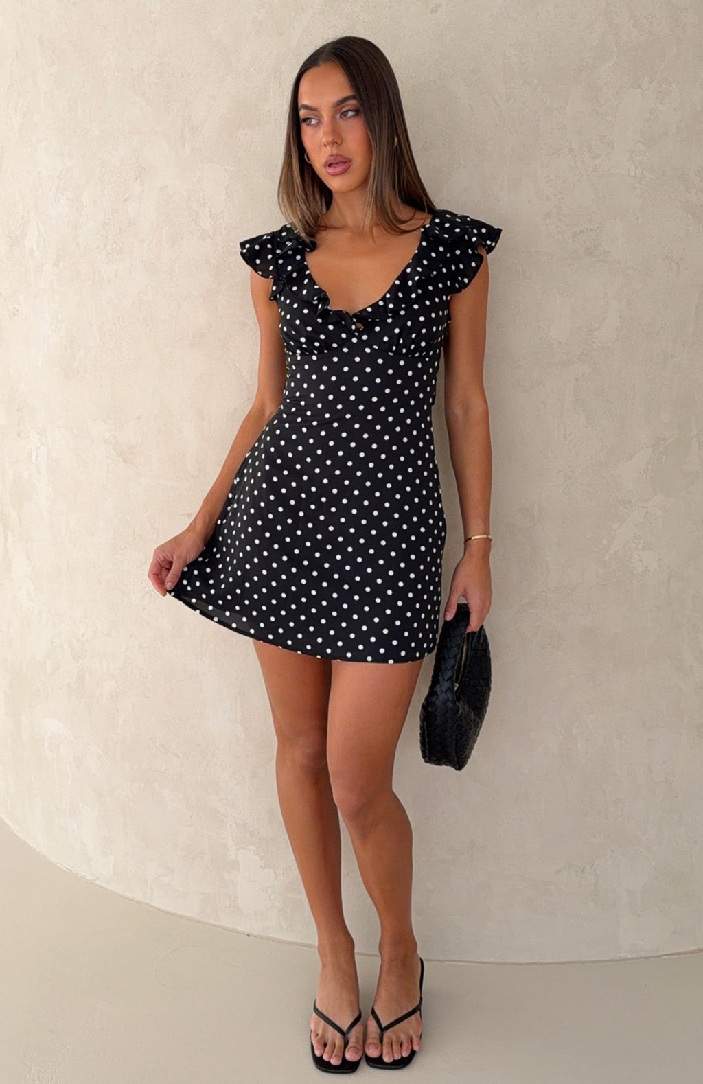 White Fox All Dressed Up Mini Dress Black/White Polka Dot