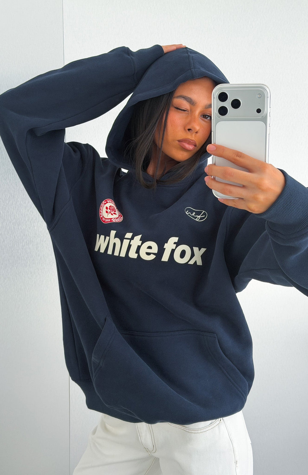 White Fox No Matter What Happens Oversized Hoodie Navy