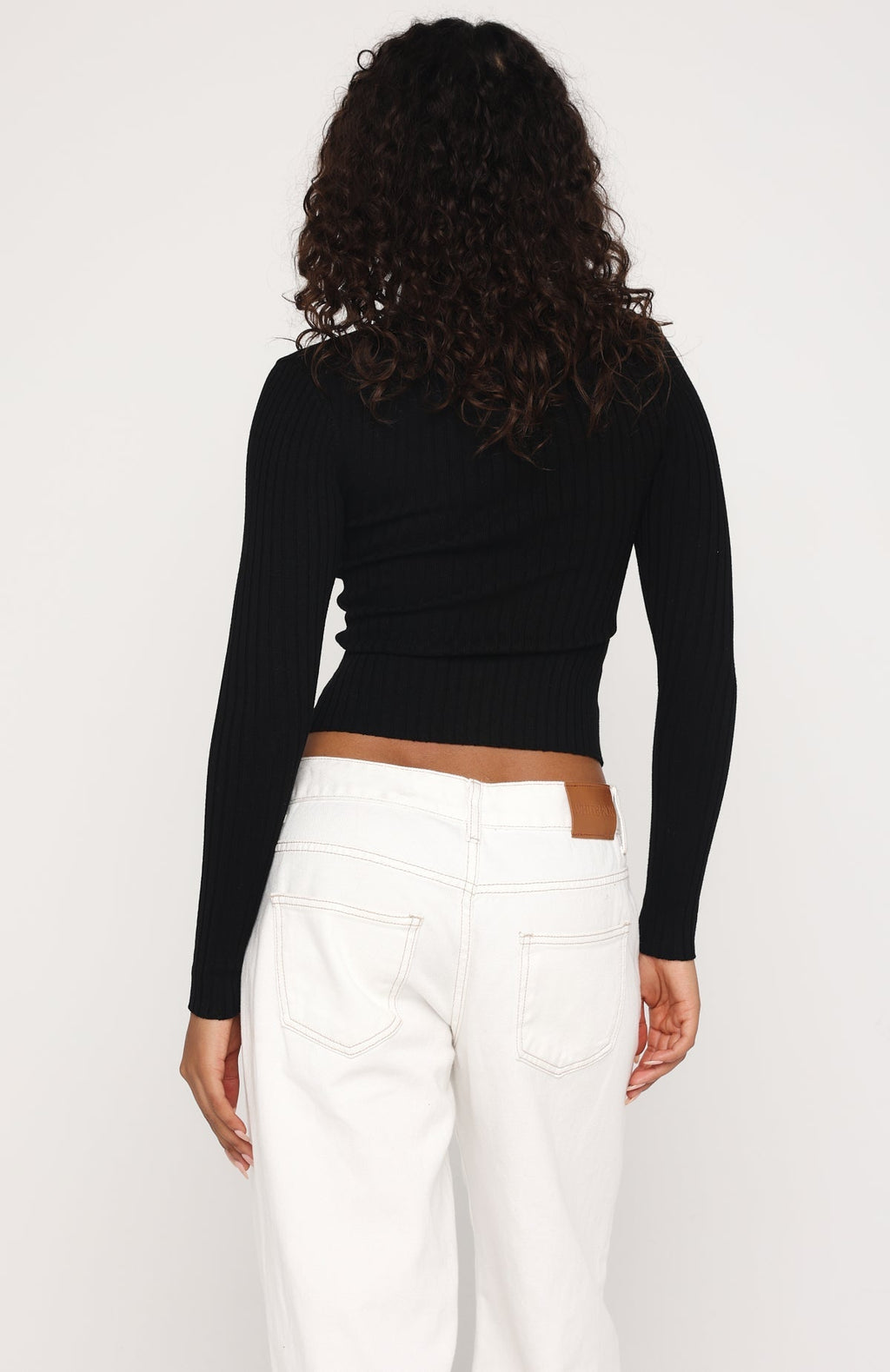 White Fox Fine Wine Long Sleeve Knit Top Black