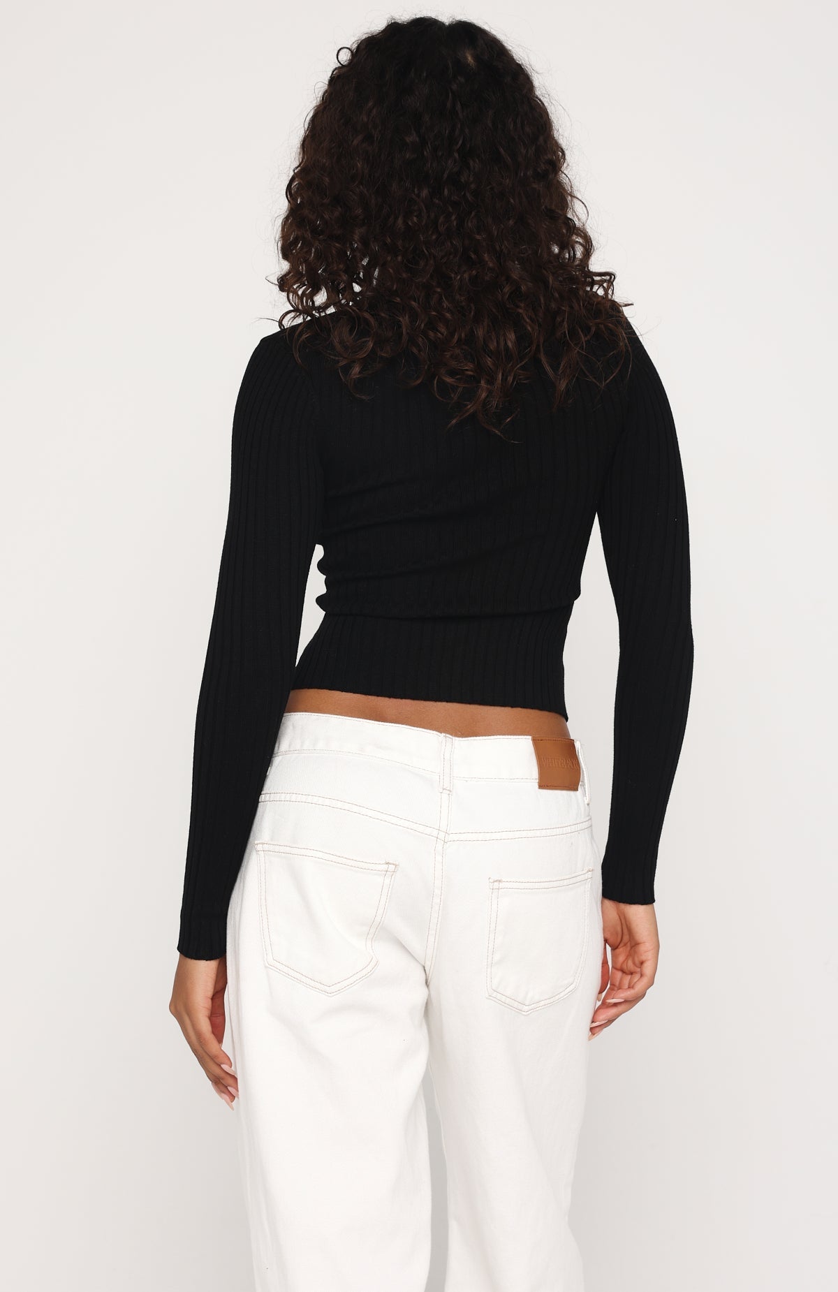 White Fox Fine Wine Long Sleeve Knit Top Black