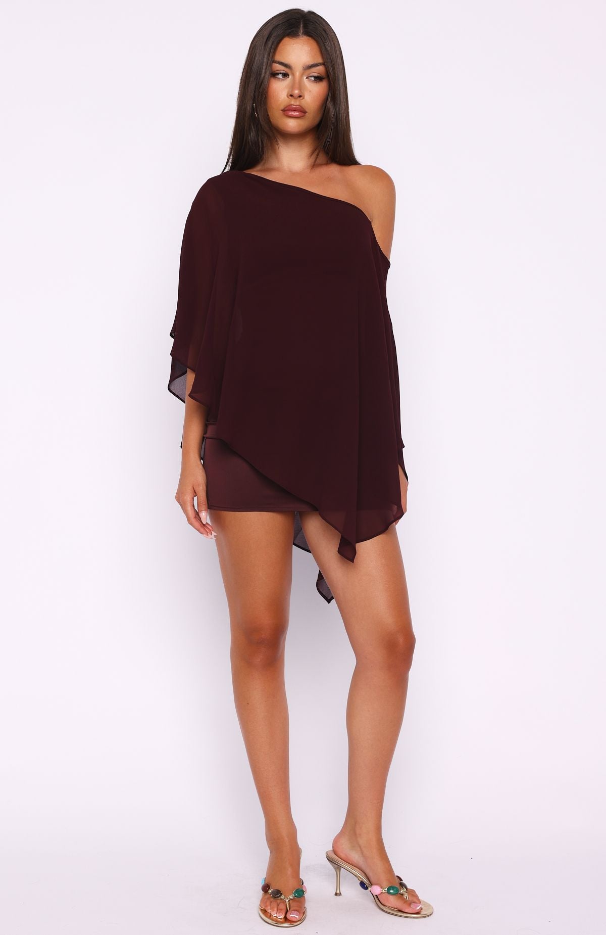 White Fox Just For Tonight One Shoulder Mini Dress Burgundy