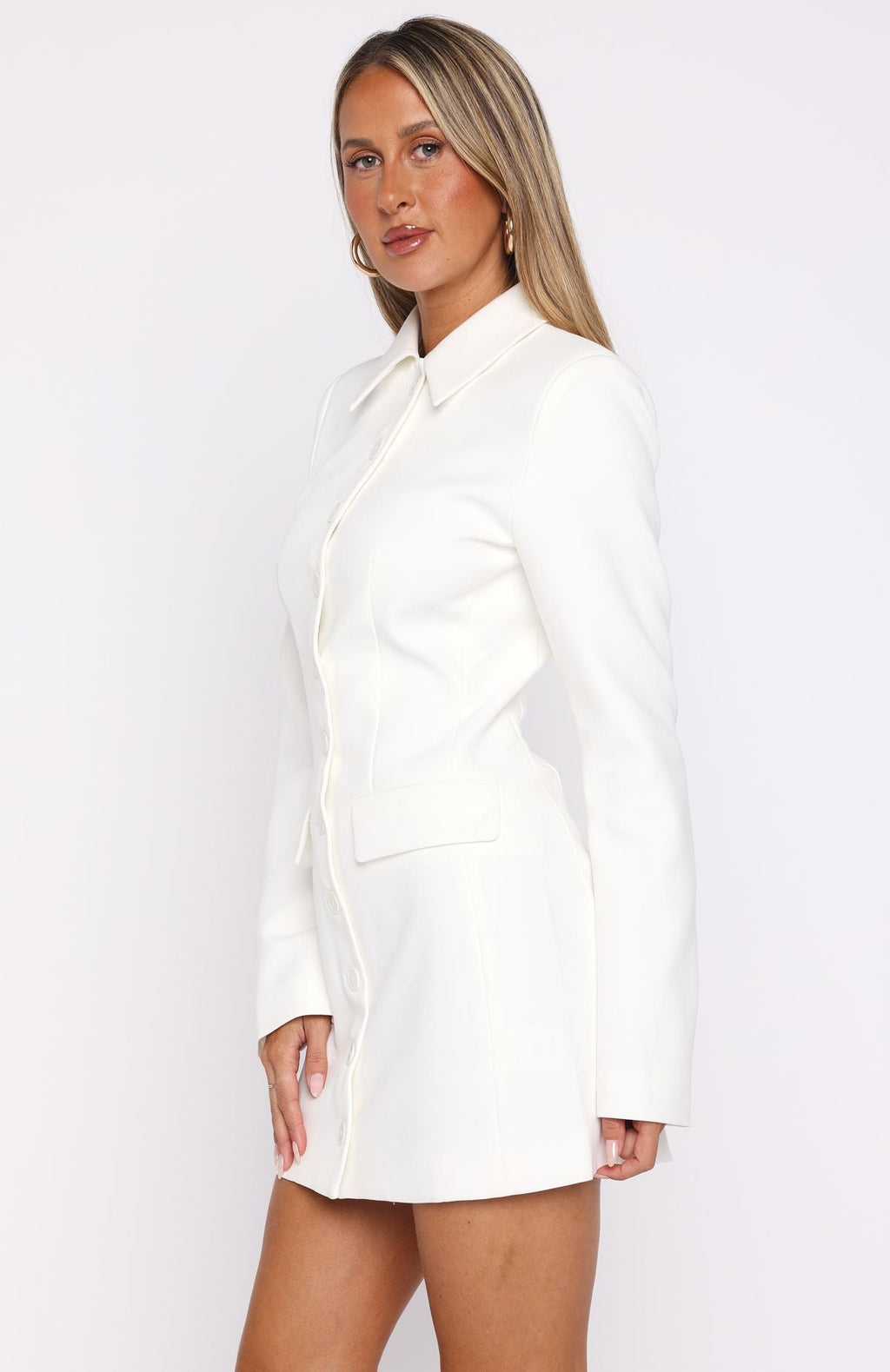 White Fox Alpha Femme Long Sleeve Mini Dress White
