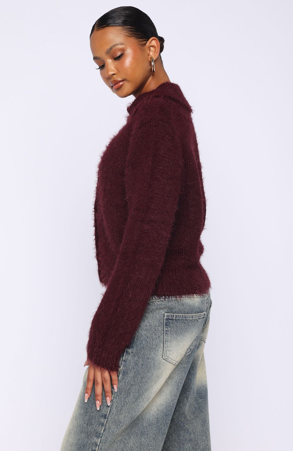 White Fox Chill Luxe Knit Cardigan Merlot