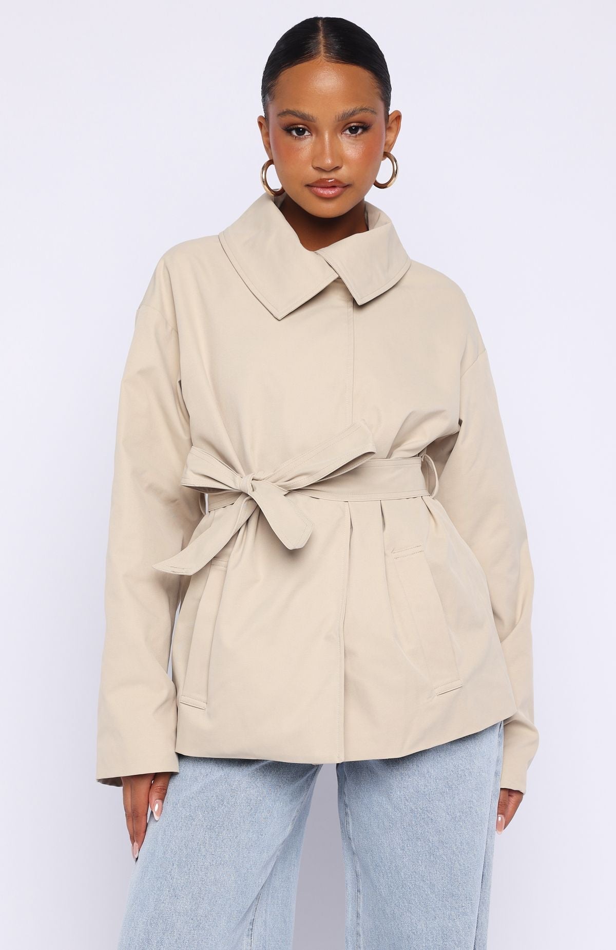 White Fox Could Touch Cropped Trench Jacket Sand