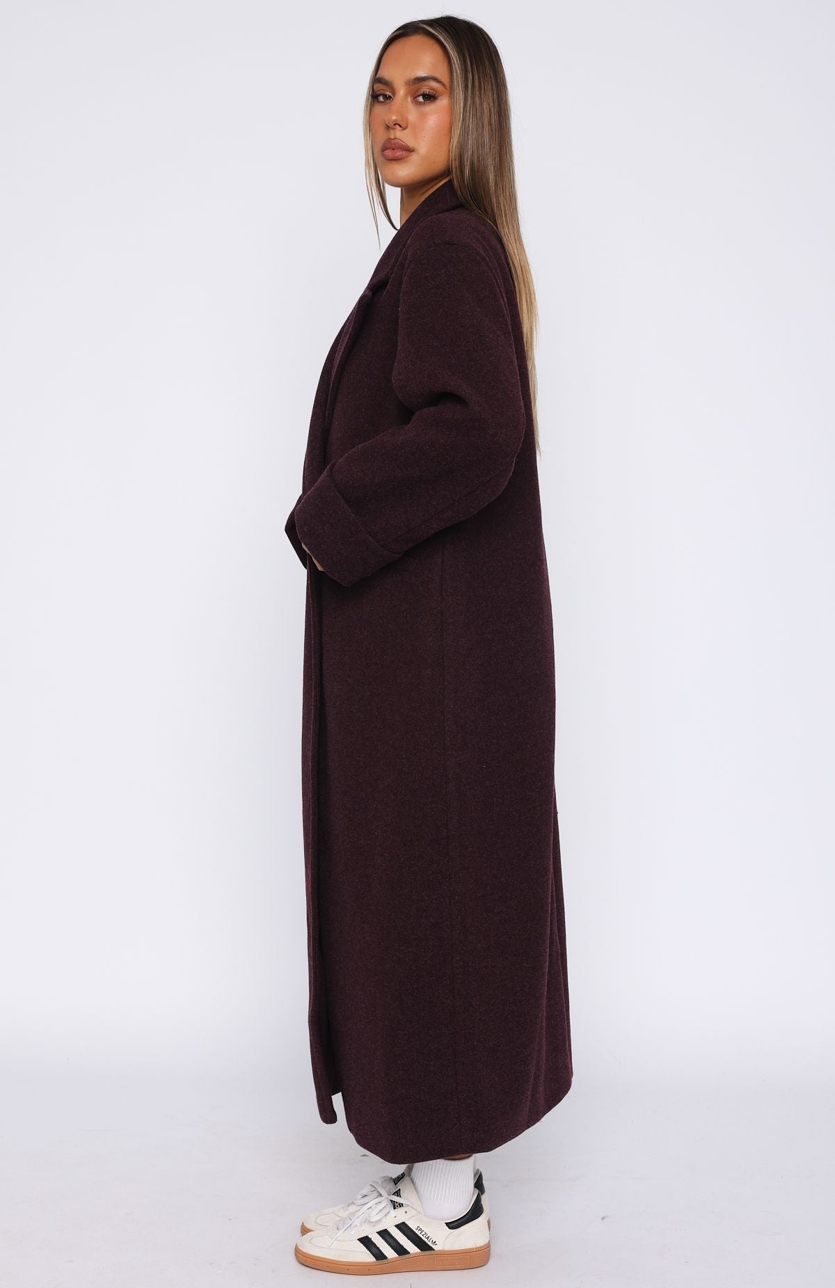 White Fox Winter Holiday Oversized Coat Burgundy