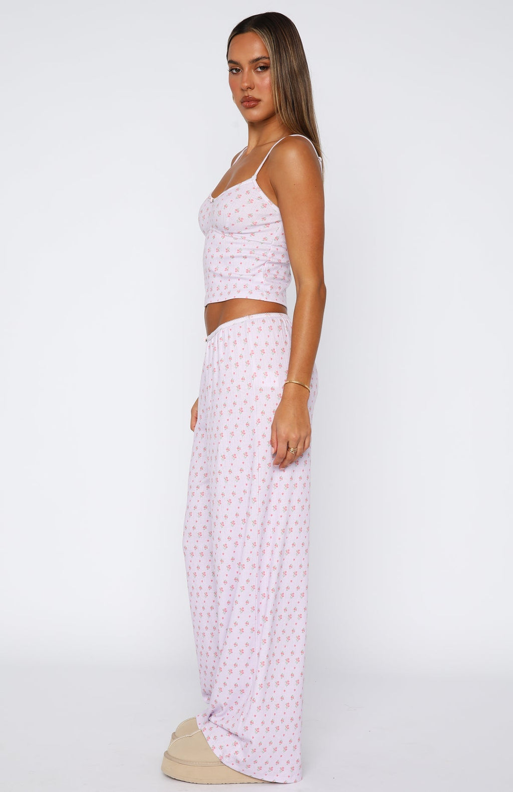 White Fox Snuggle Season Pyjama Pants Purple Floral