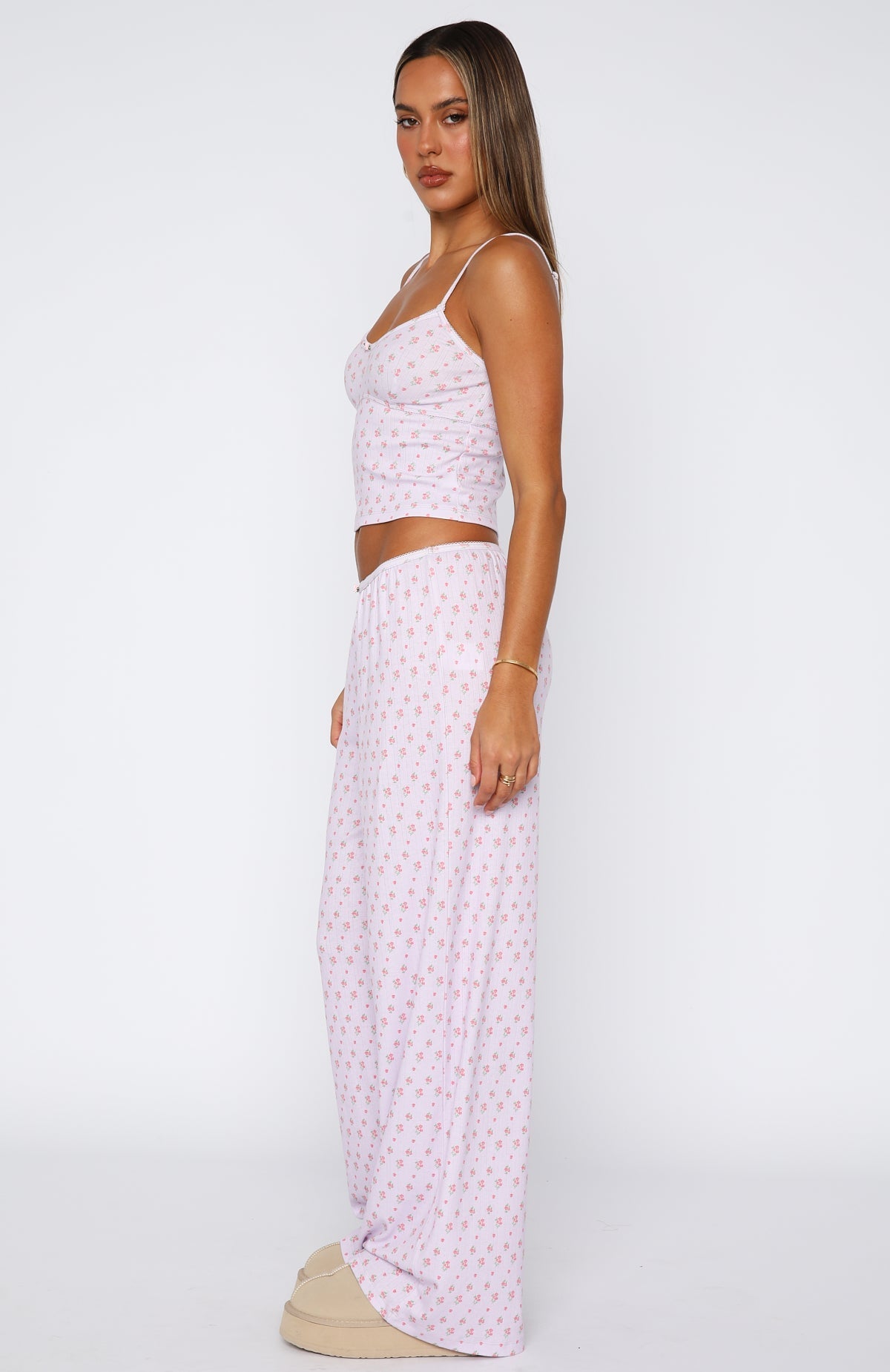 White Fox Snuggle Season Pyjama Pants Purple Floral