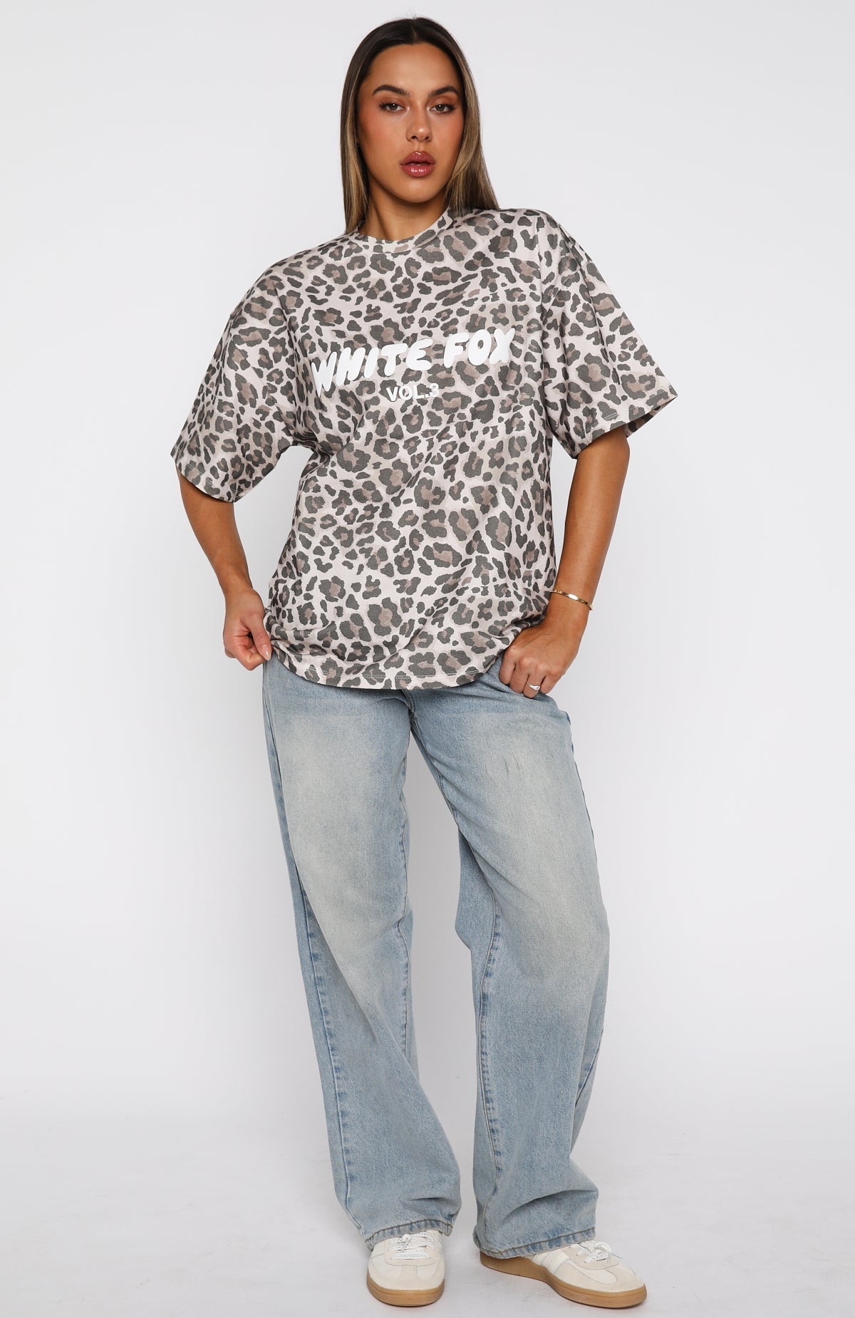 White Fox Offstage Printed Oversized Tee Leopard