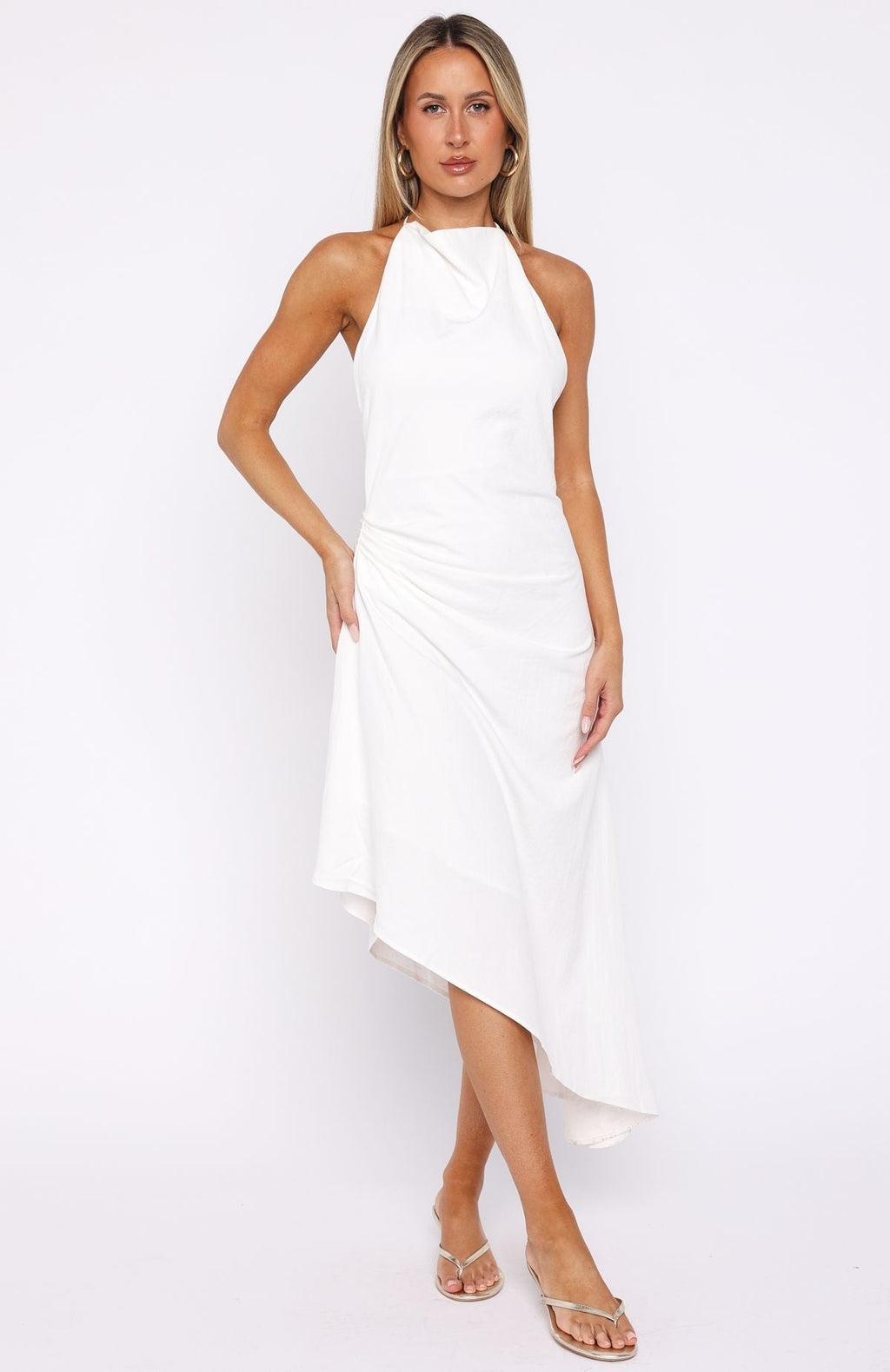White Fox Night Hustle Halter Midi Dress White