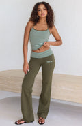 White Fox Lucky Charm Fold Over Pants Khaki / Mint Stripe