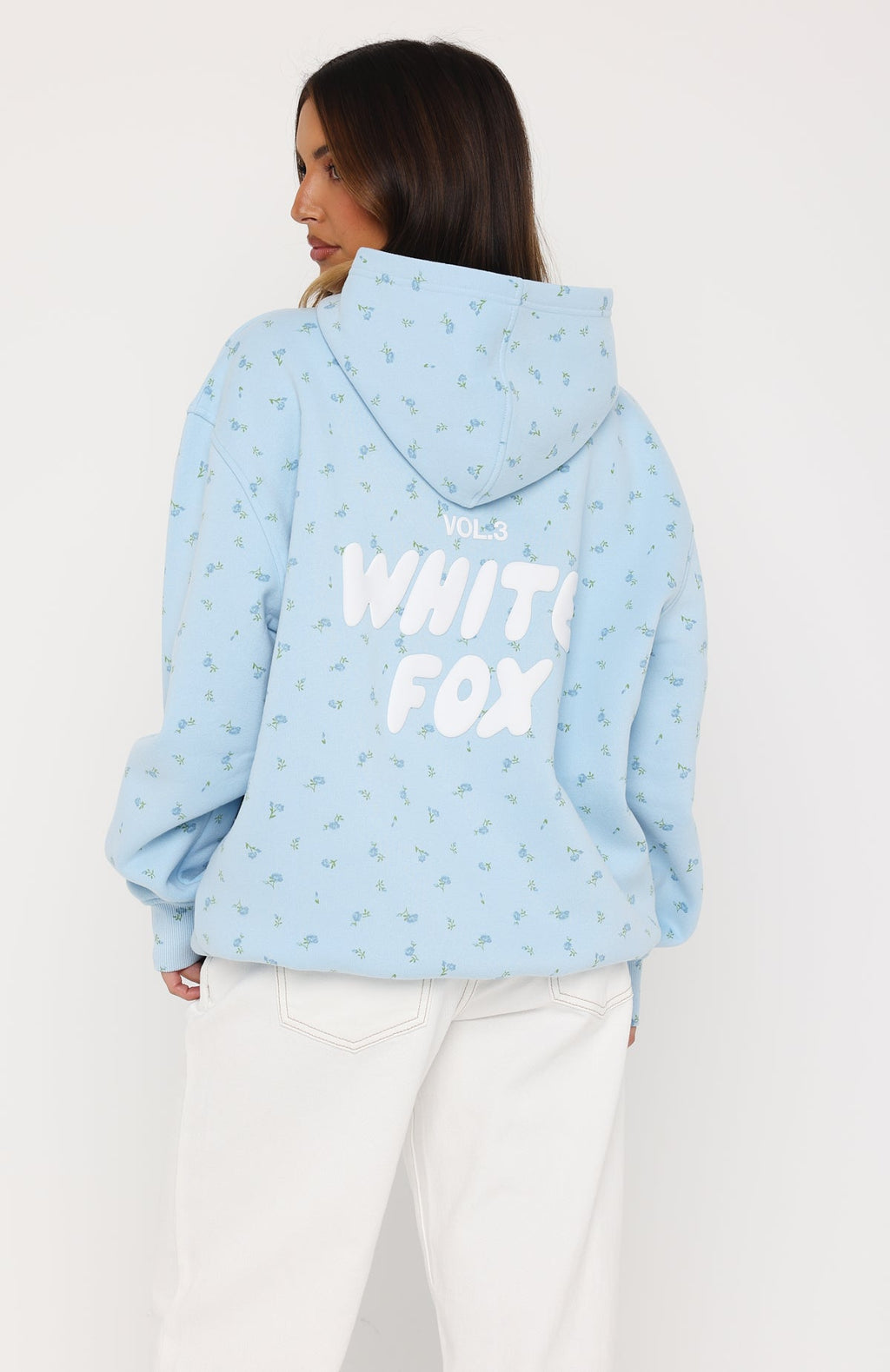 White Fox Offstage Printed Oversized Hoodie Blue Ditsy