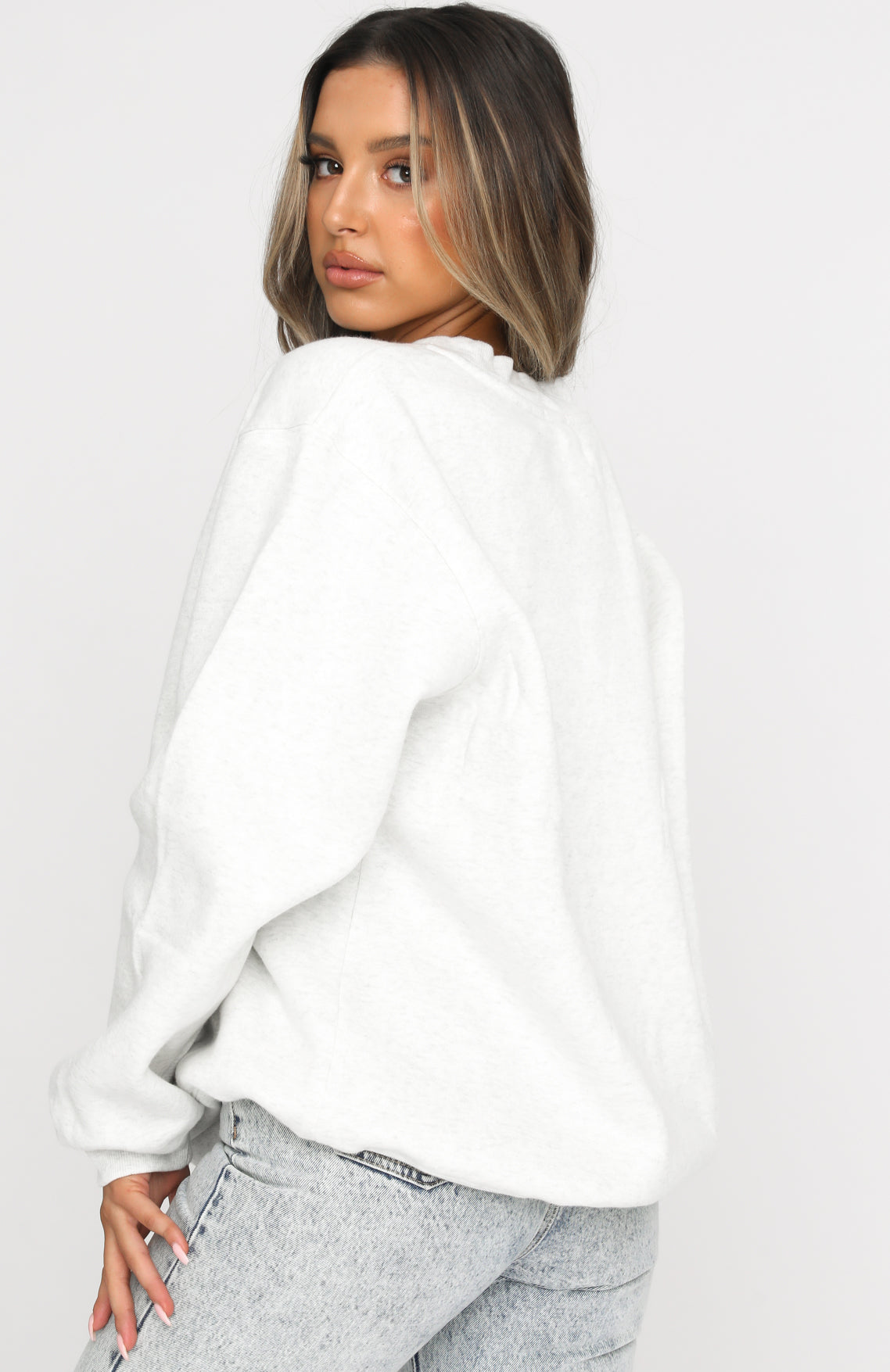 White Fox Steal Your Heart Oversized Sweater Grey Marle