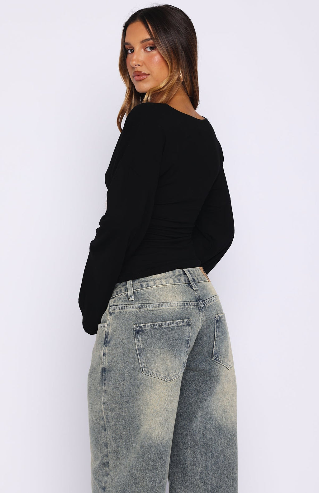 White Fox Nobody's Watching Long Sleeve Top Black