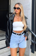 White Fox Hurt Feelings Denim Shorts Powder Blue Wash
