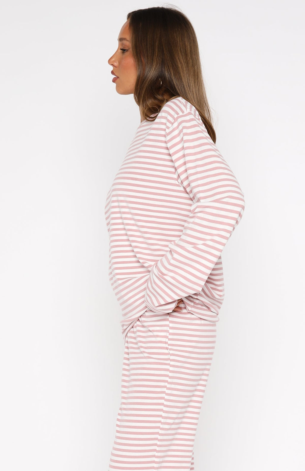 White Fox Slow Life Long Sleeve Pyjama Top Pink/White Stripe