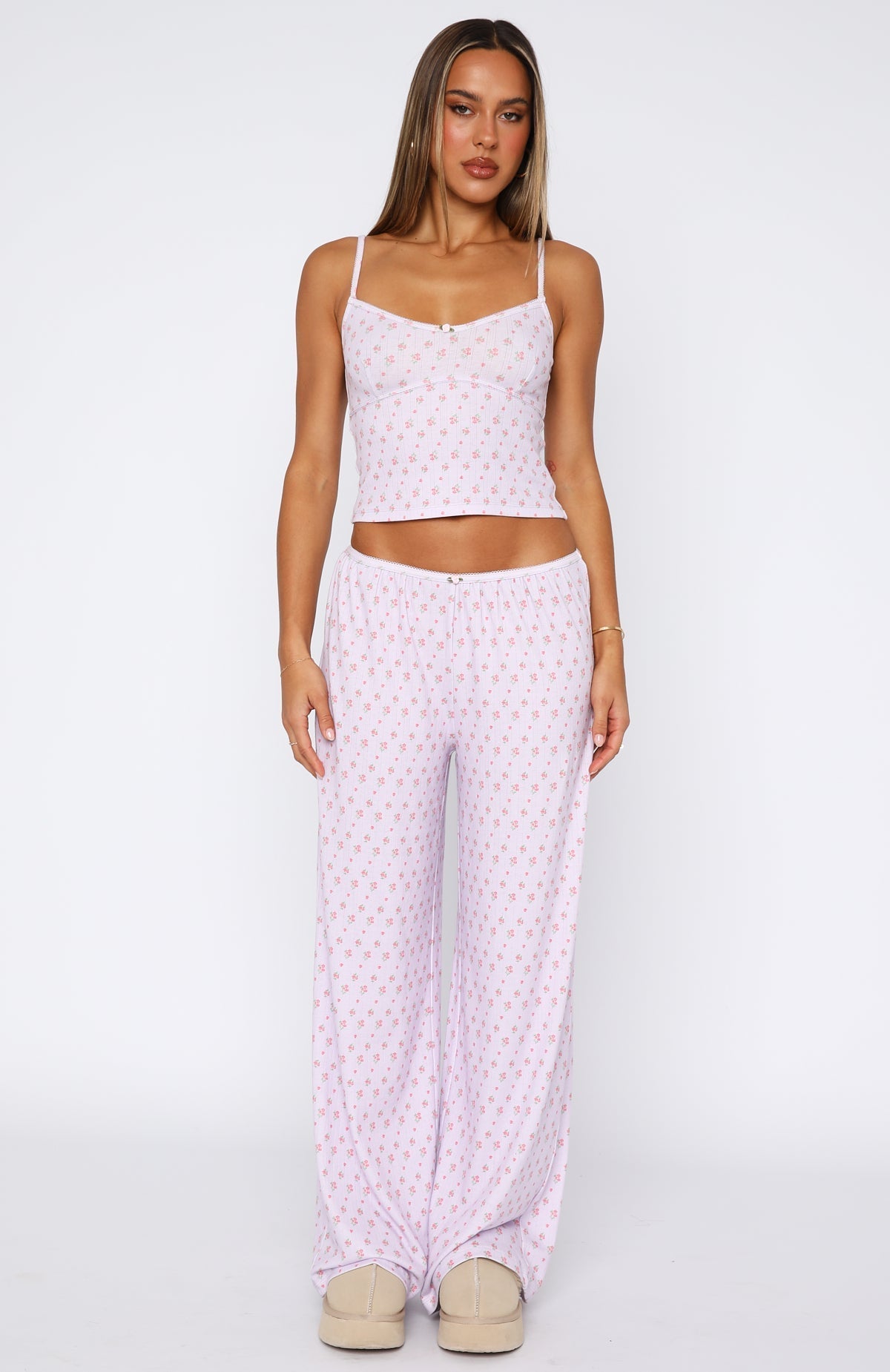 White Fox Snuggle Season Pyjama Pants Purple Floral