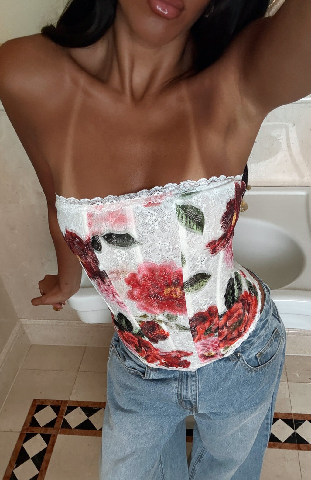 White Fox Darling Heart Strapless Bustier Heirloom Bloom
