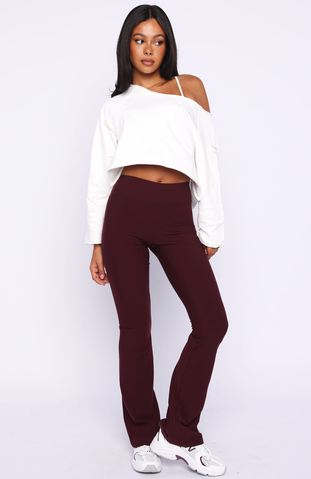 White Fox Keep It Rolling Cropped Off Shoulder Sweater Off White
