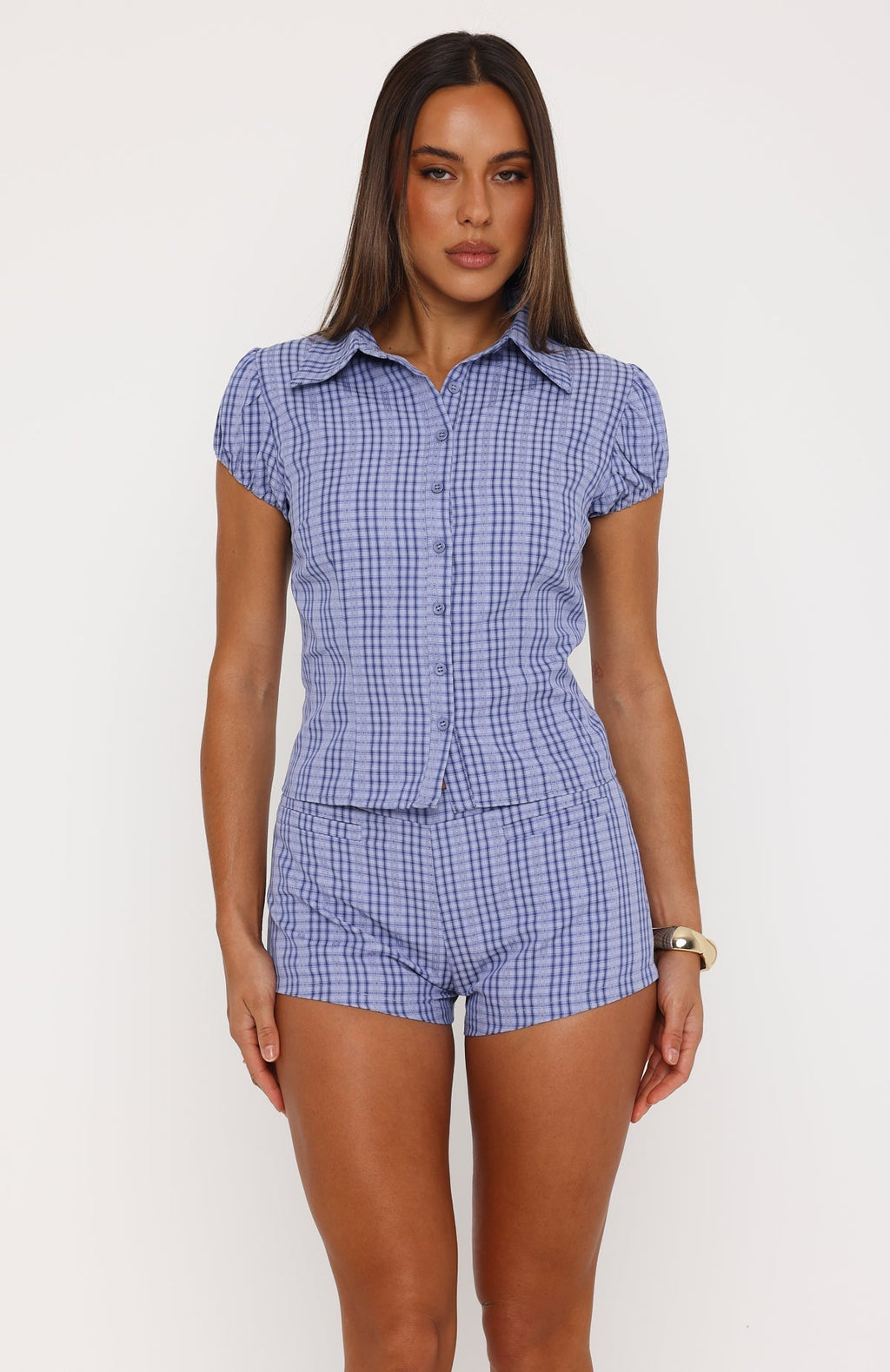 White Fox Lovers Road Short Sleeve Shirt Navy Check