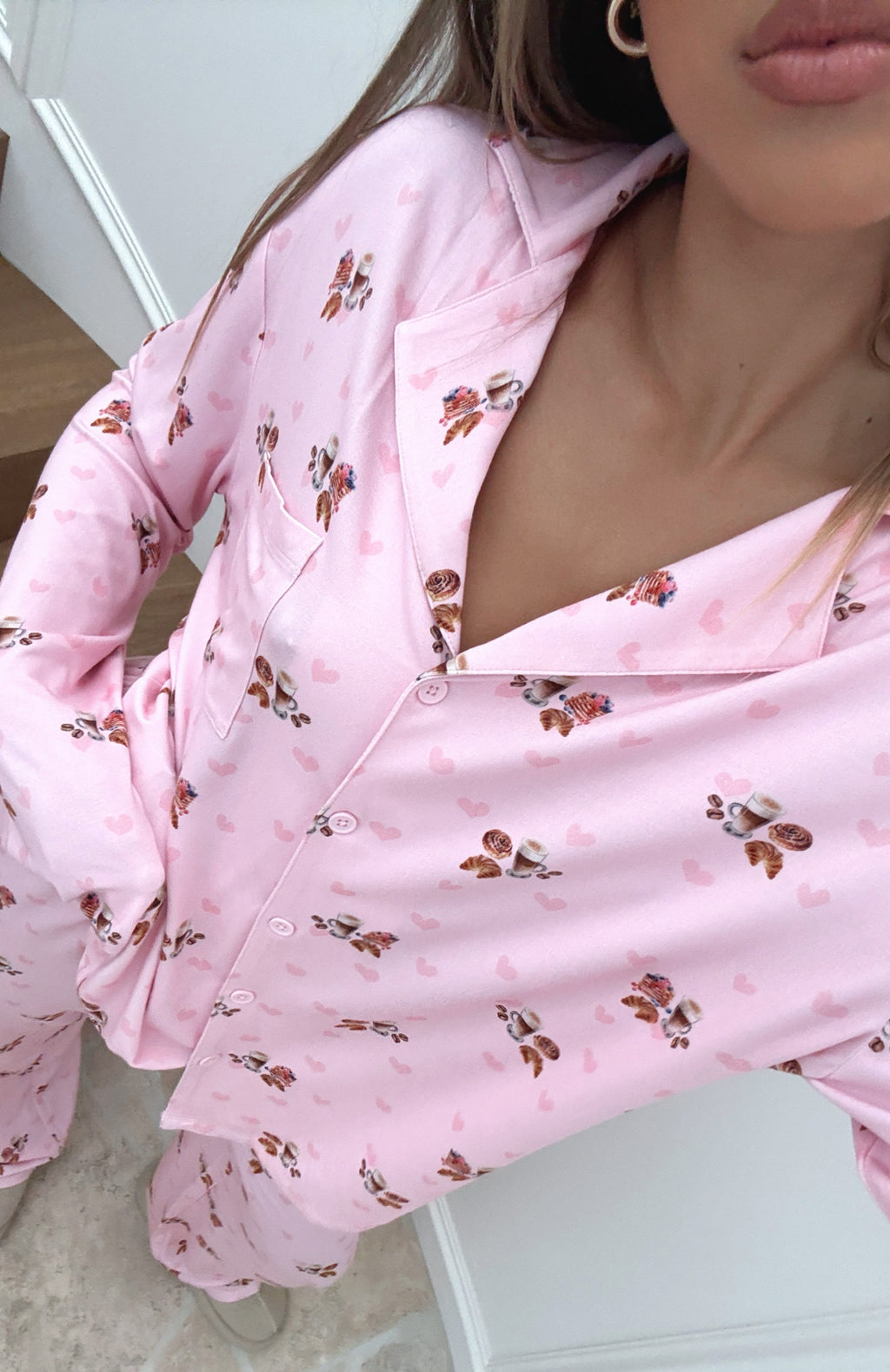 White Fox Pillow Talk Printed Long Sleeve Pyjama Set Candy Breakfast