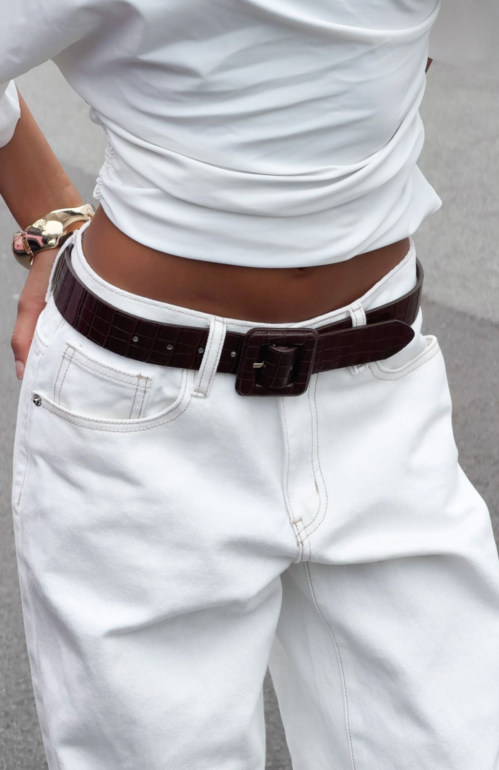 White Fox Eloise Belt Chocolate Croc