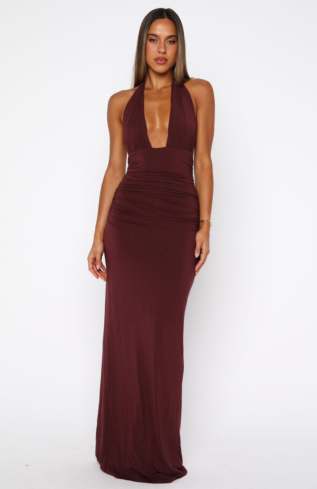 White Fox Say What You Feel Halter Maxi Dress Burgundy