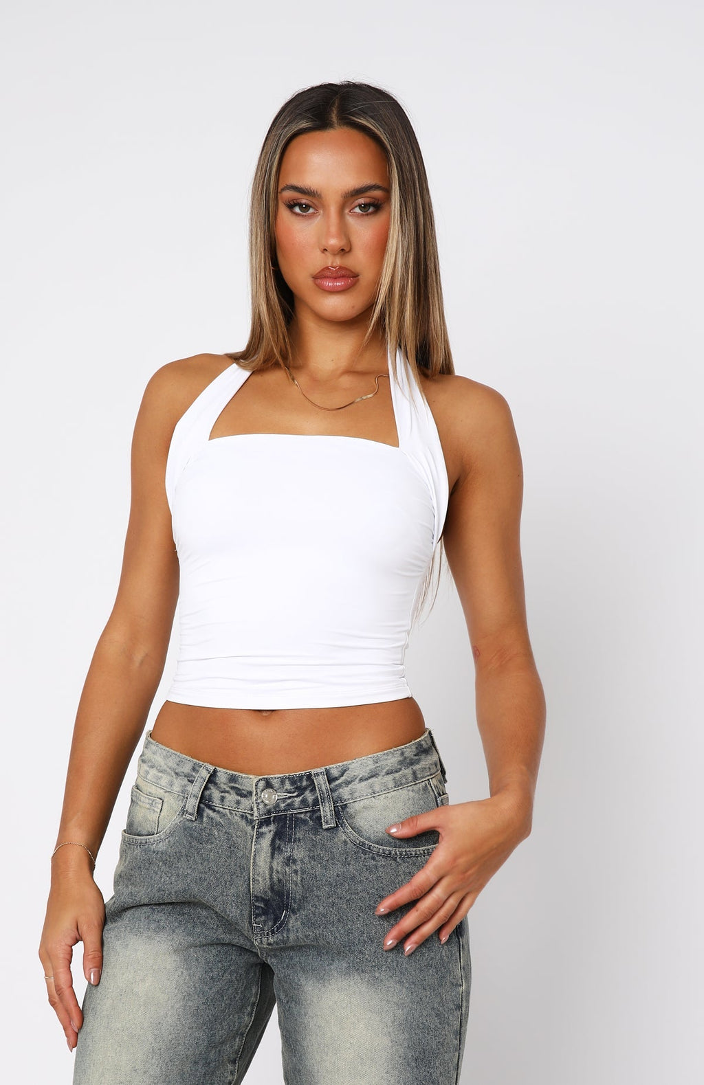 White Fox Out Of Touch Halter Top White