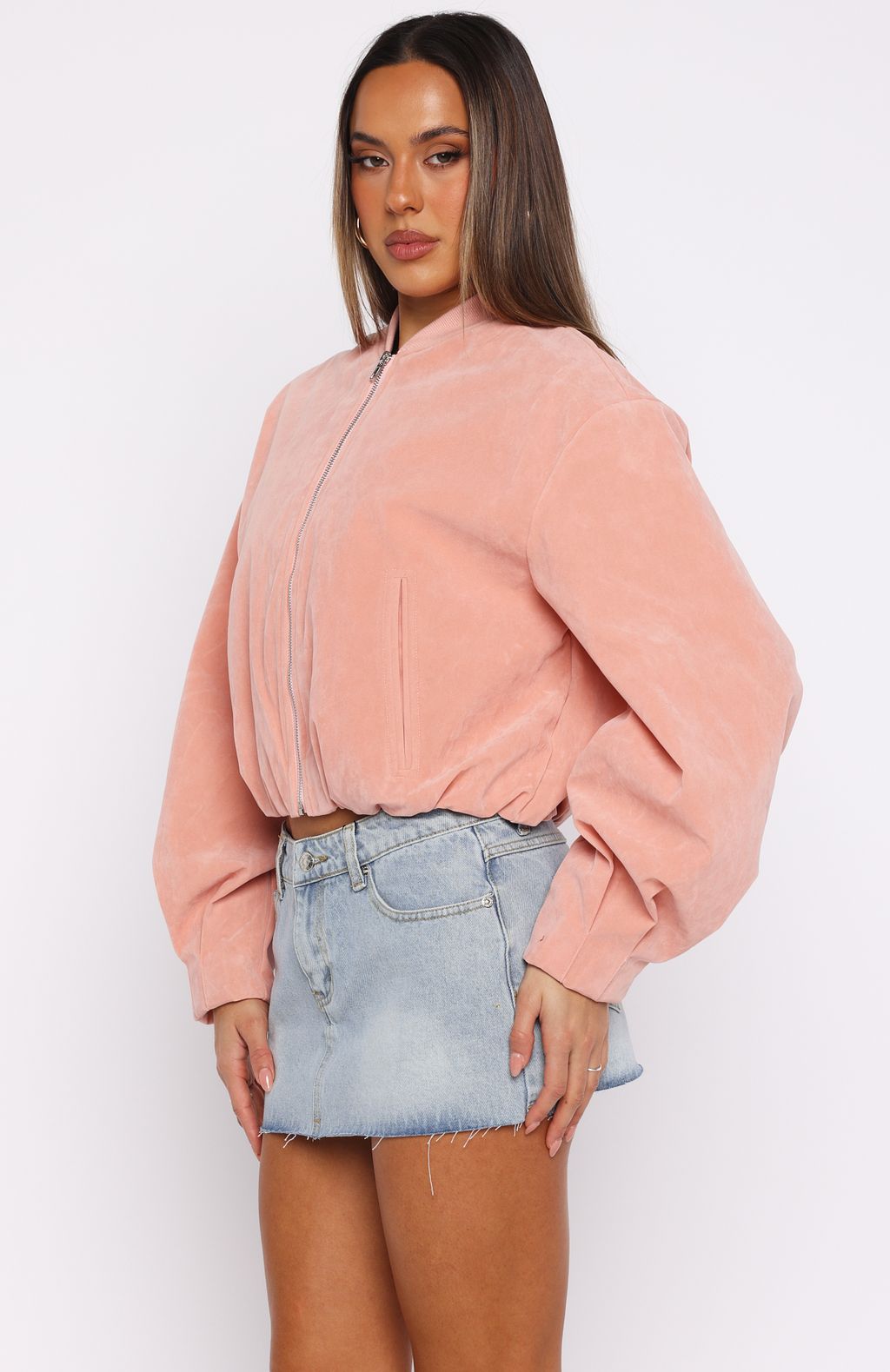 White Fox What Did I Miss Faux Suede Jacket Blush