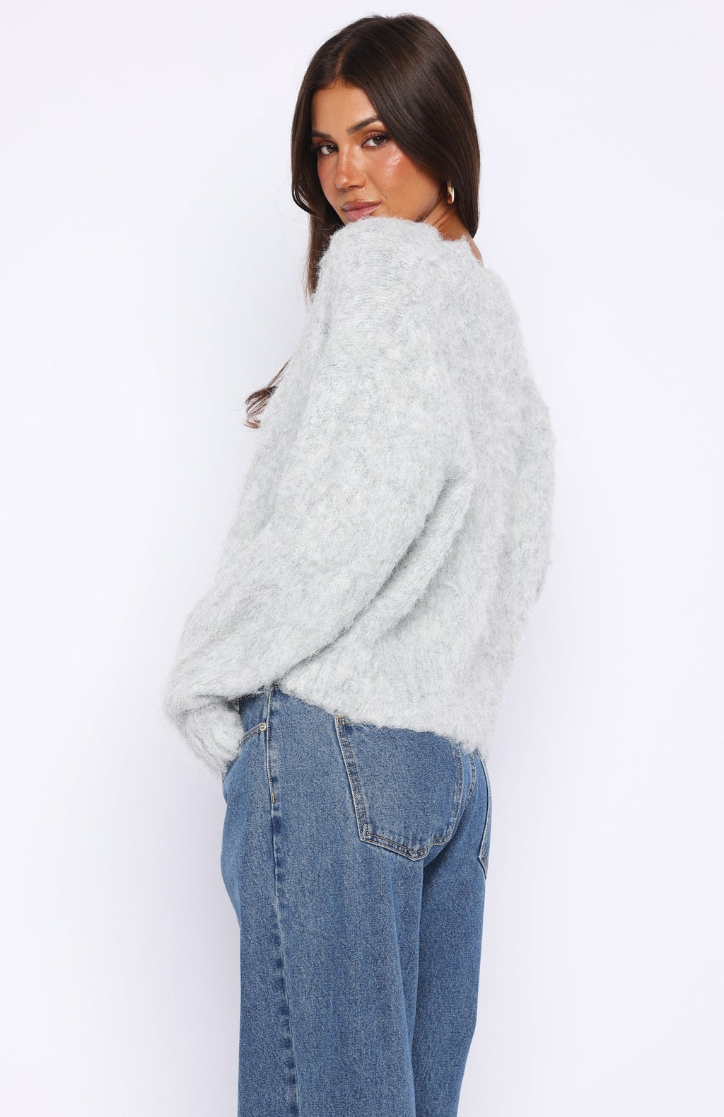 White Fox Cozy Vibes Knit Cardigan Grey Marle