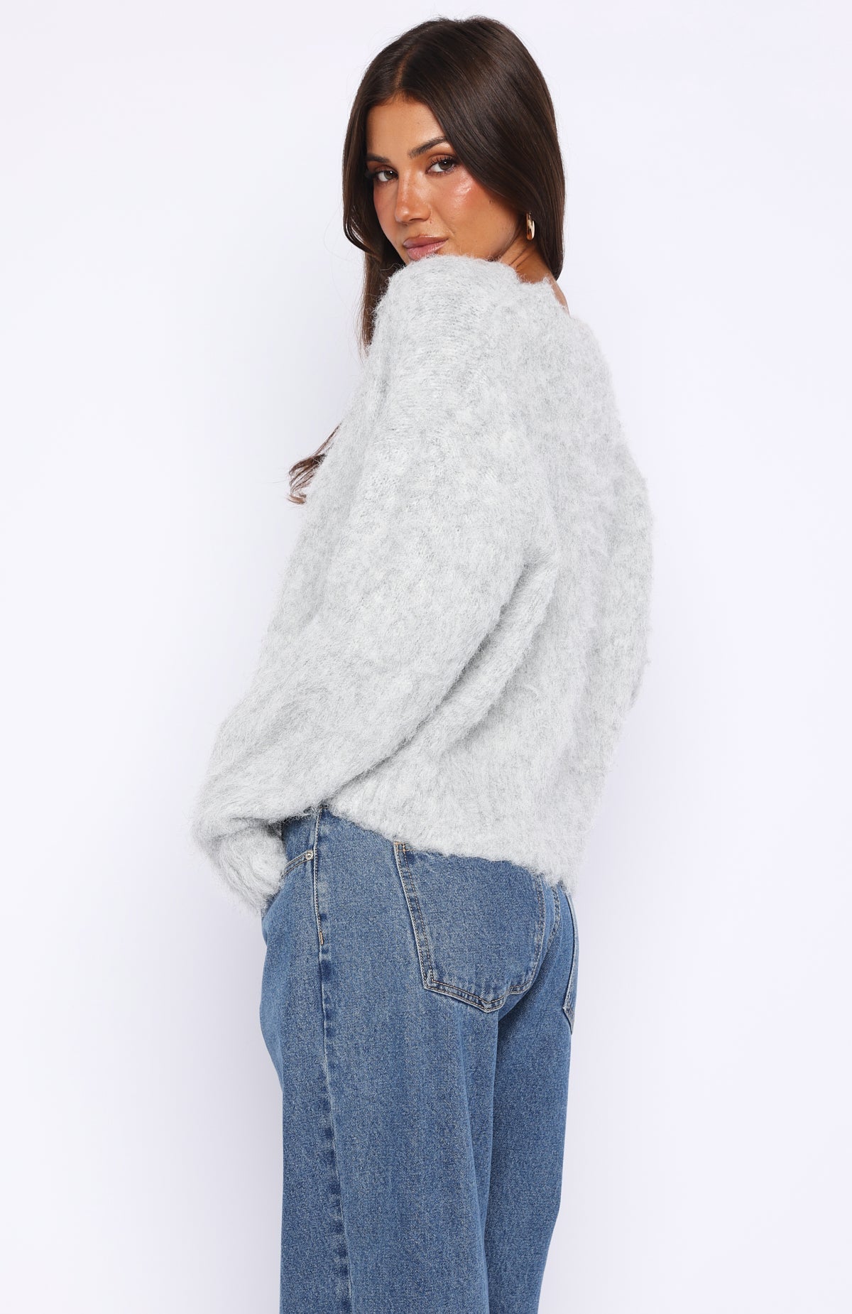 White Fox Cozy Vibes Knit Cardigan Grey Marle