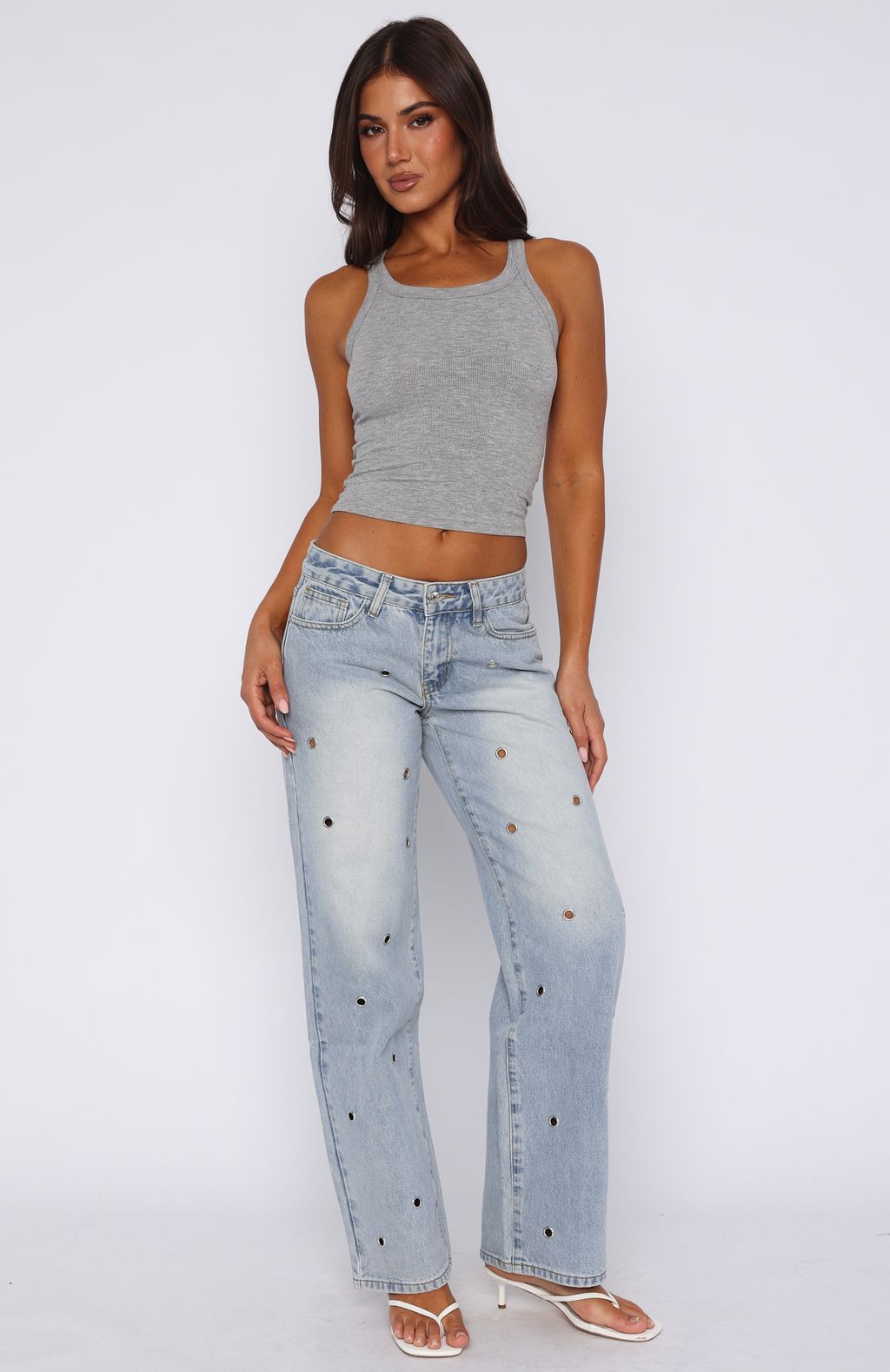 White Fox Athina Low Rise Wide Leg Jeans Light Blue Wash
