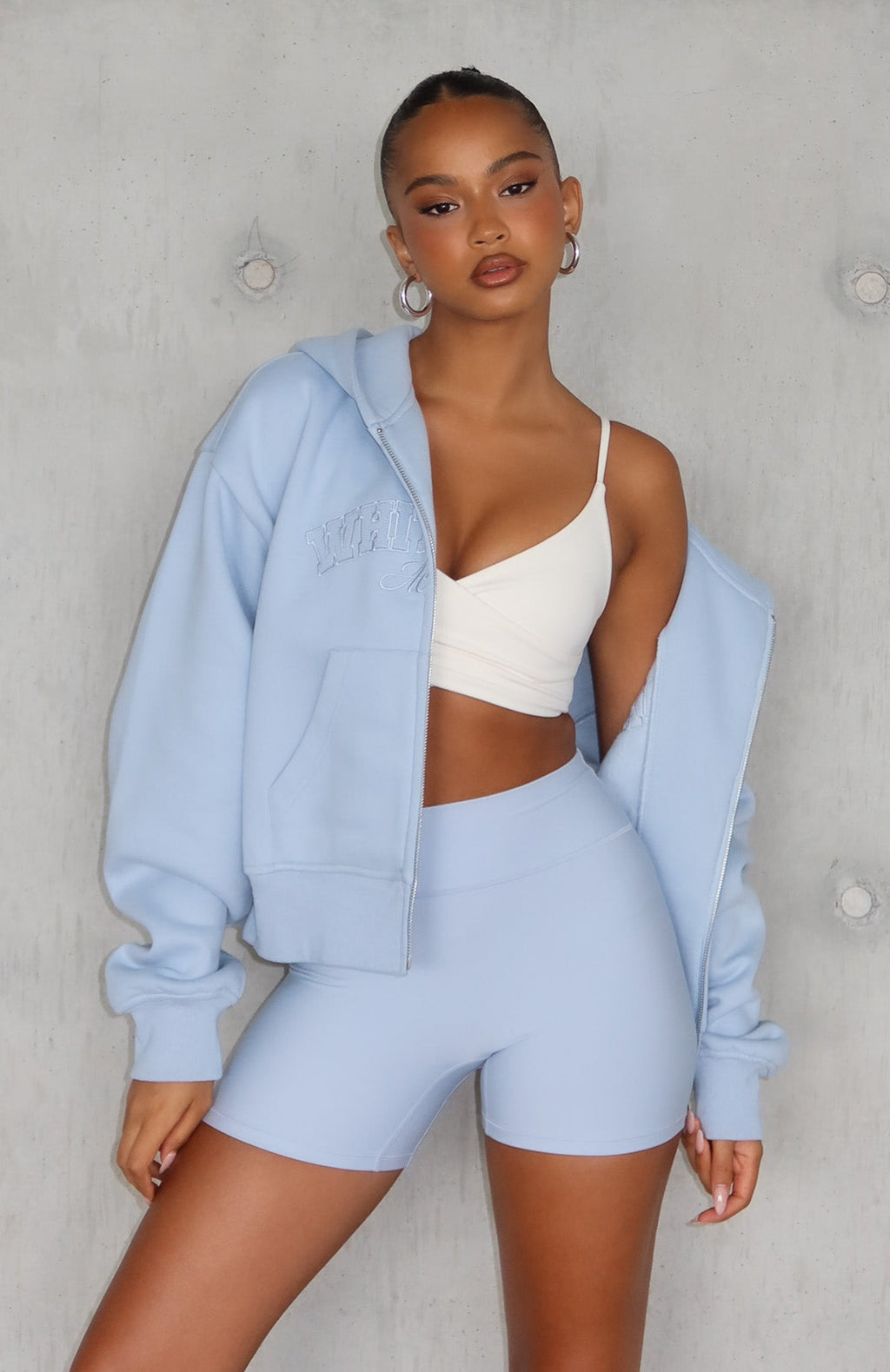 White Fox Keep Up High Waisted Shorts 4" Icy Blue