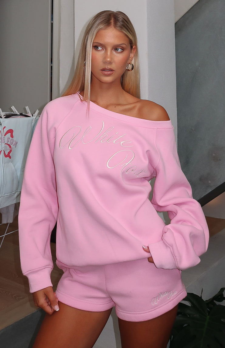 White Fox Lucky Thirteen Elsa Off Shoulder Sweater Candy Pink