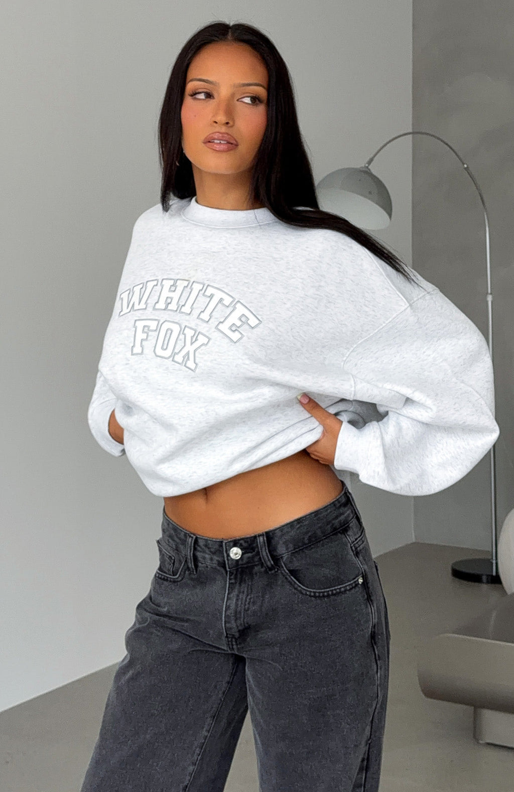 White Fox Major Upgrade Oversized Drop Shoulder Sweater Grey Marle